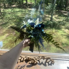 Bridal Wedding Bouquet Hand made Budget Friendly Faux Flowers White Blue