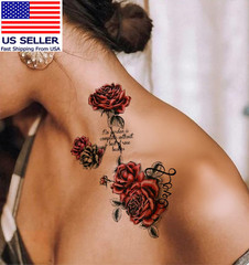 32Pcs Red Temporary Rose Flower Arm & Leg Tattoo Stickers, Sexy Stripper Chest &