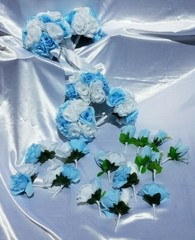 20 Pc Wedding Bouquet Set, Light Blue Roses, White Roses, Bridal Bouquet Package