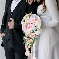 Blush Pink Wedding Bouquets for Bride,10 Inch Fake Cascading Bridal Bouquet Silk