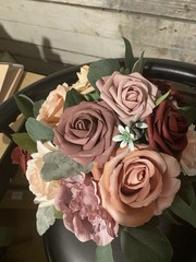 Dusty Pink and Burgundy Wedding Bouquet with matching boutonnière