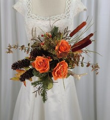 Orange Autumn Rustic Antlered Silk Wedding Bouquet