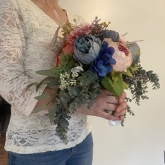 Bridal Wedding Bouquet Budget Friendly Handmade Faux Florals Purple Blue Orange