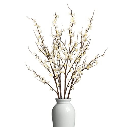 4Pcs Cherry Blossom Branches Artificial Flowers for Spring Summer Indoor White