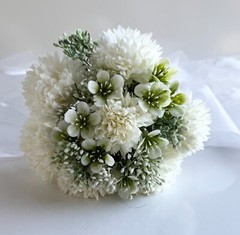 Chrysanthemum Bouquet Pre Made Peach White Flowers Artificial Wedding Faux Silk