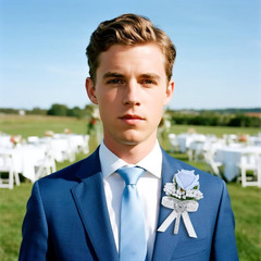 2Pcs Light Blue Rose Corsage and Men Boutonniere Set Women Wristlet Band Wris…