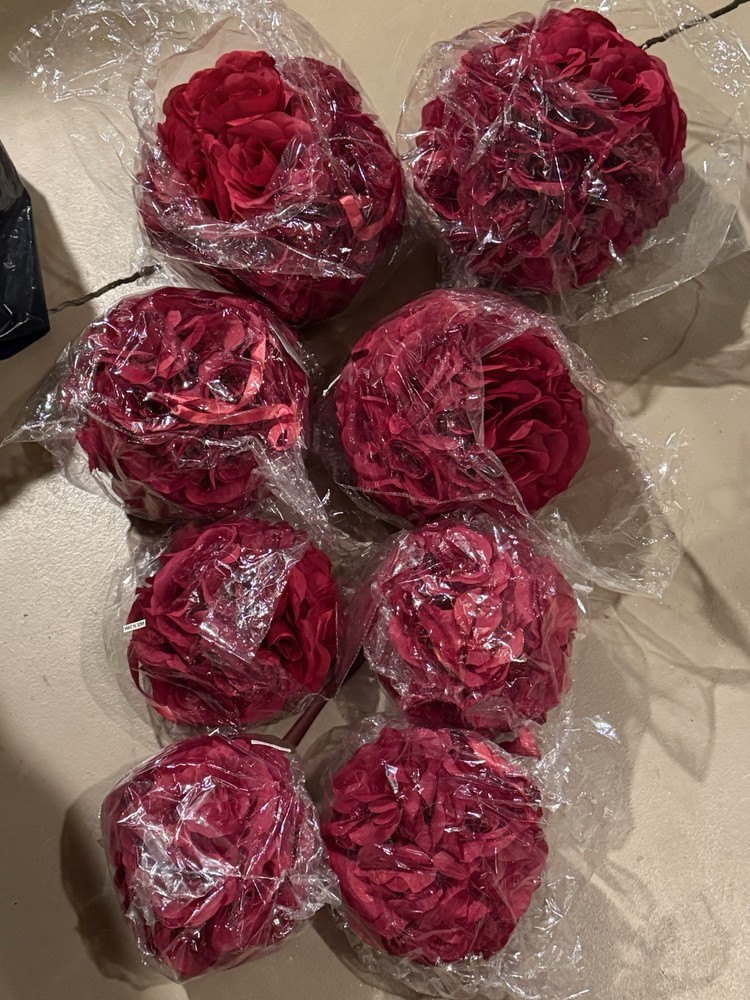 Set of 8 Red Rose Kissing Balls, artificial . Wedding decoration