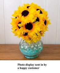 Bright Artificial Yellow Sunflower Fall Floral Hanging Kissing Ball 7″Dia #588