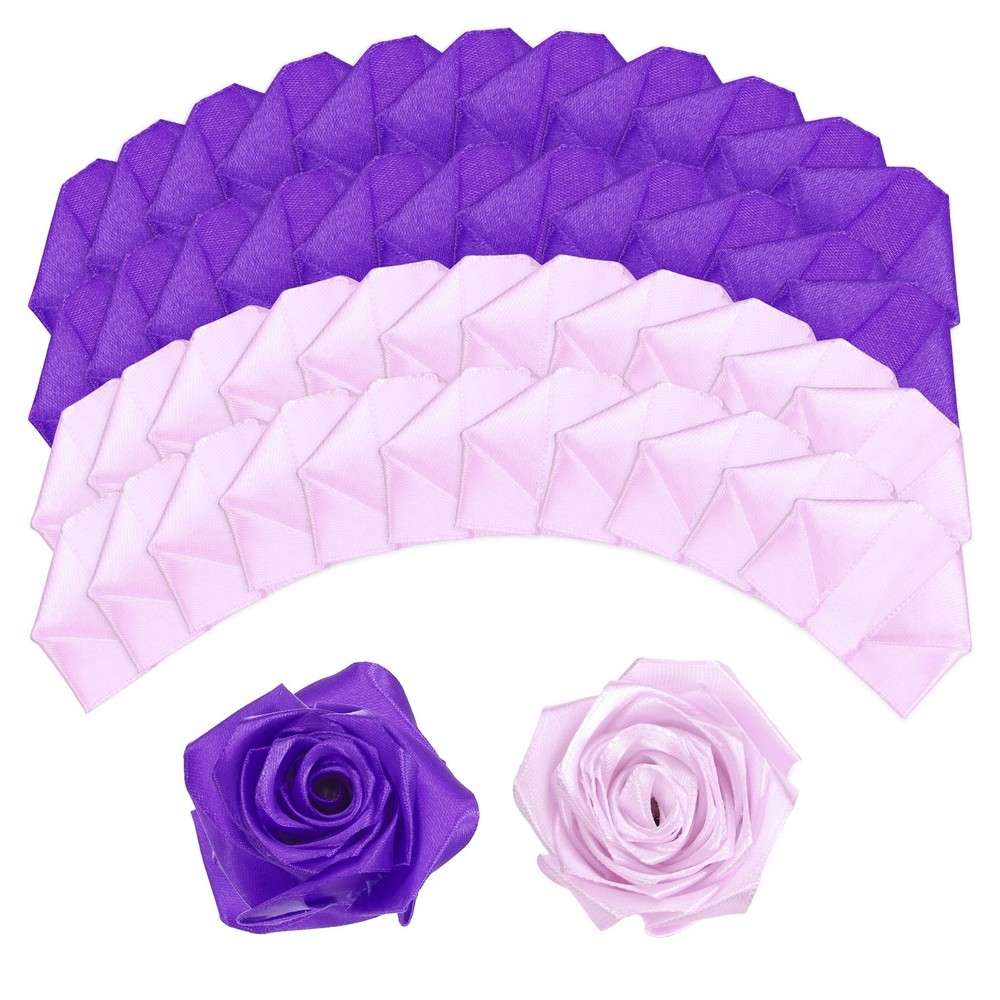 100pcs Eternal Roses Petals, Premade Satin Ribbon, Dark Purple/Crystal Purple