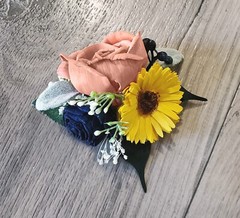 Terra Cotta Peach Sunflower Bridal Bouquet Sola Wood Navy Bridesmaid Wedding