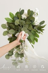 Elegant Wedding Bouquet Bride 13″ Ivory Rose Peony Orchid Faux Silk