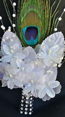 Peacock Feather Wedding BOUTONNIERE, White flower, CORSAGE,PROM,Quinceañera,Gift