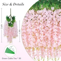 12 Pack Hanging Wisteria Flowers, 3.6 Feet Artificial 12 Pcs Light Pink