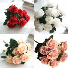10 Heads Silk Rose Artificial Flowers Fake Bouquet Wedding Home Party Decor New