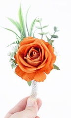 Ansofi Burnt Orange Corsage and Boutonniere Set Artificial Rose Flower Wrist Cor