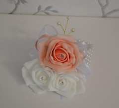 Wrist corsage for wedding prom ball grad. Diamante/pearl/ ribbon bracelet bride