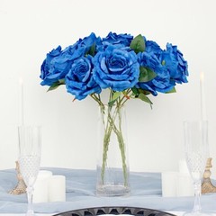 ROYAL BLUE 2 Bushes 17″ Premium Silk Roses Artificial FLOWERS Bouquets Party