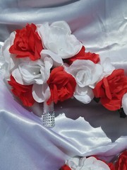 12 Pc Red & White Wedding Bouquet Set, Bouquet Package, Cascade, Red,White Roses