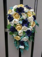 Navy Blue Lily Yellow Bridal Bouquet Cascading Sola Wood Natural Wedding Flowers
