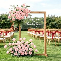 24PCS 20‘’ Pink Artificial Roses Flowers with 24pcs Pink Artificial Flowers