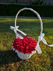 Red Ribbon Flower Basket – Handmade Decorative Gift Basket