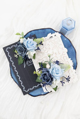 Dusty Blue Corsage and Boutonniere Set for Wedding Prom, Artificial Rose Flower