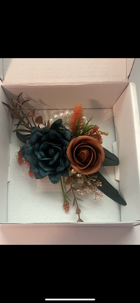 Teal Rust Orange Floral Wrist Corsage Wedding Formal New