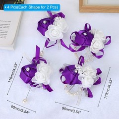 4 Pcs Pink Silk Wedding Set for Bridesmaids and Boutonnieres Purple