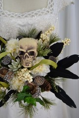 Gothic Garden Skull Boho Faux Silk Wedding Bouquet