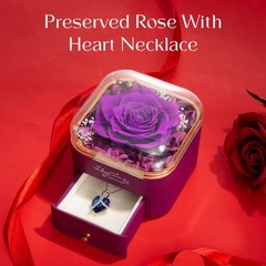 WILDLOVE Preserved Real Purple Rose with Heart Necklace, Small,