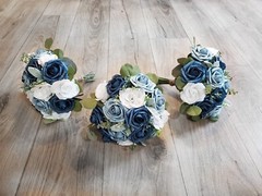 Dusty Blue Navy Rose Bridal Bouquet White Wedding Flowers Eucalyptus Bridesmaid
