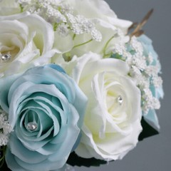 Bridal Bouquet Holding Crystal Silk Artificial Rose Flower Wedding Party Decor