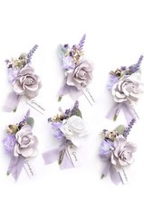 Ling’s Moment Lavender&Cream Boutonnieres&Wrist Corsage Set,Including Wedding…