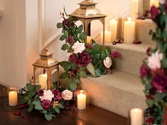 6Pack 2ft Burgundy Artificial Flowers Garland Marsala & Blush Lantern Flower