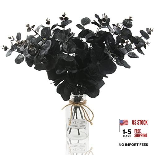 6 Pcs Artificial Black Eucalyptus Stems – 14″ Leaves – Branches