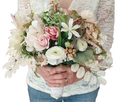 Bridal Wedding Bouquet Hand made Budget Friendly Faux Flowers White Pink Green