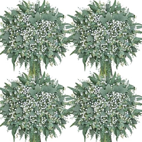 Pcs 7 Kinds Mixed Artificial Eucalyptus Greenery Stems Bulk, Baby Breath 180