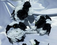 11 Pc Wedding Bouquet Set, White Roses, Black Calla Lilies, Bouquet Package