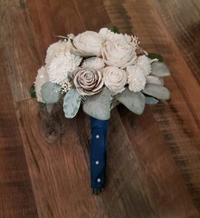 Off White Brown Natural Bridal Bouquet Artificial Sola Wood Wedding Flowers
