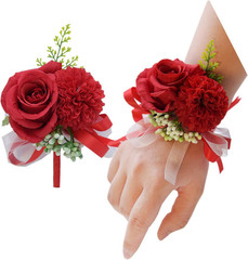 2 Pack Flower Wrist Corsage Boutonniere Set,3″ Artificial Rose and Carnation Han