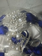 Bridal Bouquet Exquisite Rhinestone Silk Rose and Pearl Handmade 7in Round (BB)