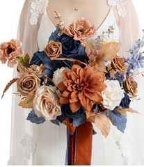 Lings Moments Wedding Flowers Set Russet Orange and Denim Blue