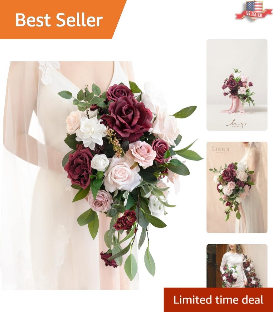 Elegant Marsala & Blush Wedding Bouquet | 13 Inch Burgundy Bridal Floral Decor