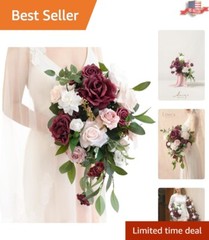 Elegant Marsala & Blush Wedding Bouquet | 13 Inch Burgundy Bridal Floral Decor