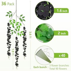 36Pcs Fake Wisteria Hanging Flowers, 3.6Ft/Pcs Artificial Wisteria 36pcs Black