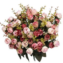 21 Heads Silk Rose Bouquet Artificial Flowers Mini Rose for DIY Wedding Pink