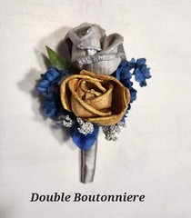 Royal Blue Silver Gold Rose Calla Lily Sola Bridal Wedding Bouquet Accessories