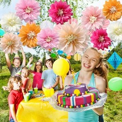 12pcs 10in 12in Paper Flowers Tissue 10inch+12inch, Multicolor Kit