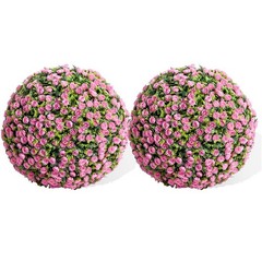 2-Pack Artificial Flower Ball Topiary, UV Resistant, Wedding Garden Decor, Pink