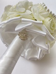Handmade Wedding Bouquet White Light Green Pearl Artificial Flower Bling Bridal